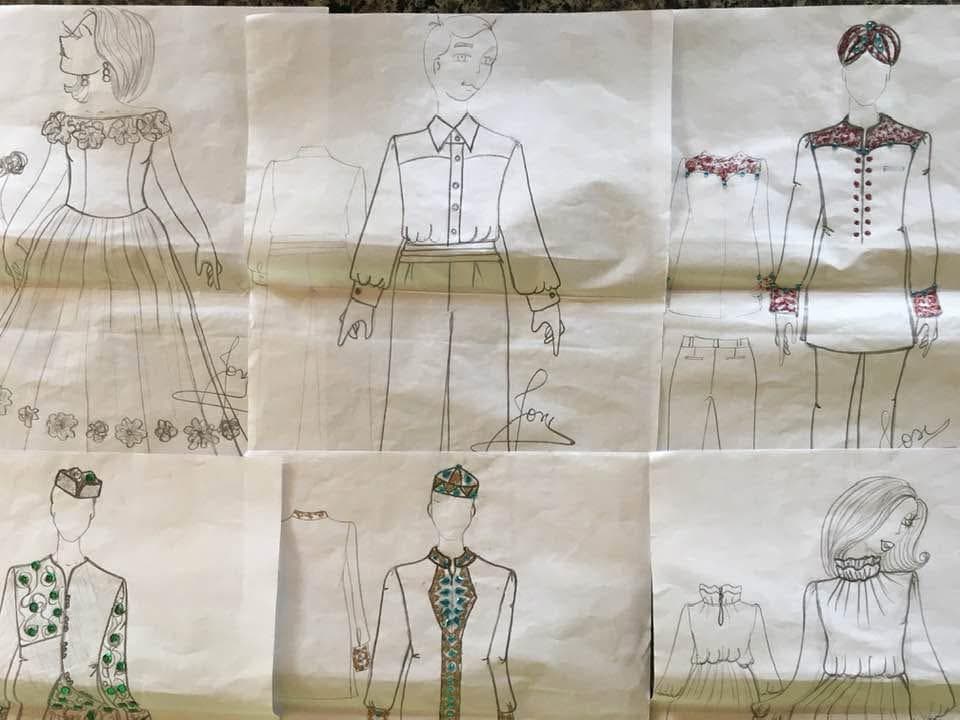 Croquis de figurino criados para os personagens do cortejo.